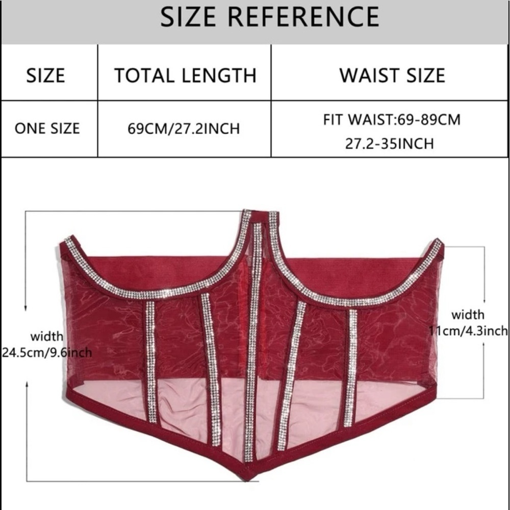 Red Mesh Rhinestone Corset Belt - Picture 5 of 5